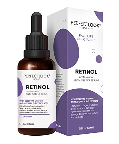 Perfect Look London Retinol Serum for face with Hyaluronic Acid, Advanced Anti Aging and Wrinkle High Strength Formula with Vitamin A/Retinoid Fa