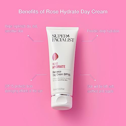 Super Facialist Rosehip Hydrate Radiance Day Cream SPF15, Formulated with UV filters to Protect and Hydrate, 75 ml