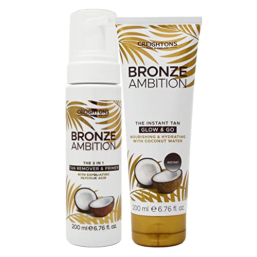 Bronze Ambition 2 in 1 Tan Primer/Remover & Glow & Go (200ml) - The Perfect Tanning Combination. With a Tropical Coconut Fragrance