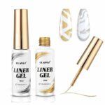 CLAVUZ Liner Nail Gel Polish, 2pcs Gold & Silver Glitter Gel Liner Nail Art Set Soak Off French Manicure Gel for Drawing Lines/Color Painting, UV