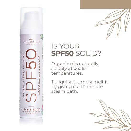 COCOSOLIS Natural Sunscreen Lotion SPF 50 | Effective UVA and UVB protection | Long-lasting Saturated Tan | Nourished & Hydrated Skin | For Face