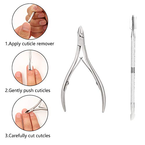 faddy-1 Cuticle Nipper Set, Cuticle Cutter Trimmer and Cuticle Pusher with Non-slip Protective Coating Handle Stainless Steel Cuticle Cutter Clip