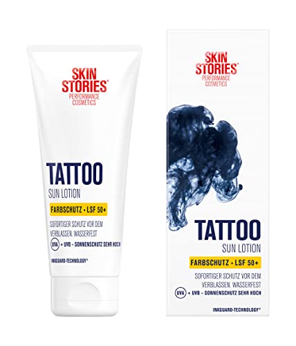 SKIN STORIES Sun Lotion SPF 50+ (100 ml), Tattoo Colour Protection Sun Cream with InkGuard Technology®, Very High Tattoo Sun Protection with Pant