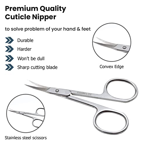 Cuticle Scissors - Stainless Steel Cuticle Curved Nail Scissors for Men Women - Precision Nail Scissors Cuticle removers - Manicure, Pedicure, Fi