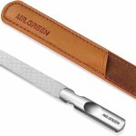 Men's Professional Metal Nail File with Real Leather Case, Double-Sided Buffing Nail File with Non-Slip Handle for Women, Children, Nails, Foot a