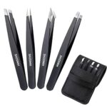 Eyebrow Tweezers Sets, 4 Pcs Professional Stainless Steel Precision Tweezer Set Plucking Tools for Ingrown Hair Removing and Facial Hair