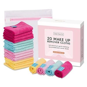 20 x Microfibre Makeup Remover Wipes with Laundry Bag by Green Face Co | Reusable Soft Facial Cloths for Beauty Routine | Great Make Up Removing