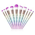 CDC DIGI 10 Pcs Makeup Brushes Set, Unicorn Rainbow Handle Synthetic Hair Professional Makeup Brushes Kit with Eyeliner Foundation Blusher Powder