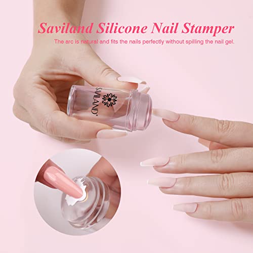 Saviland French Nail Stamp Kit – Clear Nail Stamper with White Gel Nail Polish & Nail Scraper French Nail Tip Tools Silicone Jelly French Tip Sta