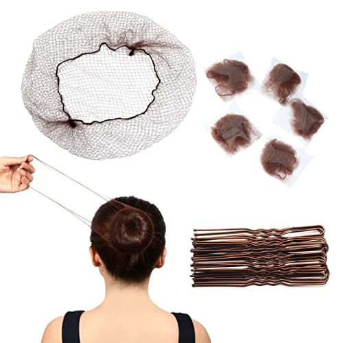 Ballet Hair Net for Girls, Ballet Bun Net Brown Bun Net Invisible Hair Net for Child 50Pcs Ballet Net and 50Pcs Bobby Pins Hair Bun Accessories f