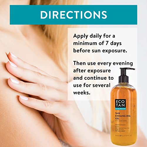 EcoTan Face and Body Tanning Accelerator Gel 500ml, Stimulates, Boosts, Prolongs & Protects Natural Tan, with Aloe Vera, Soothes & Hydrates Skin,