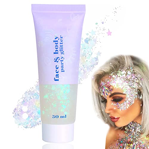 Body Glitter Gel, 50ml Face Glitters Body Gel Sequins Shimmer Liquid Eyeshadow, Mermaid Sequins Sparkling Chunky Body Lotion Glitter Liquid, for