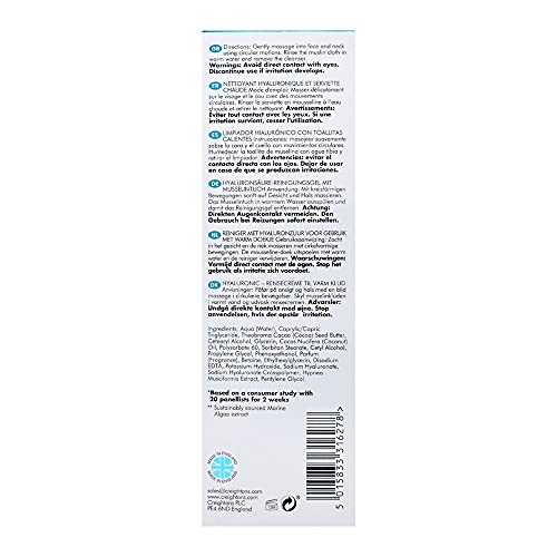 Creightons H2O Boost Hyaluronic Hot Cloth Cleanser (200ml) - Cleanse, Hydrate & Polish. With Hyaluronic Acid & Marine Algae Extract. Evens Skin T
