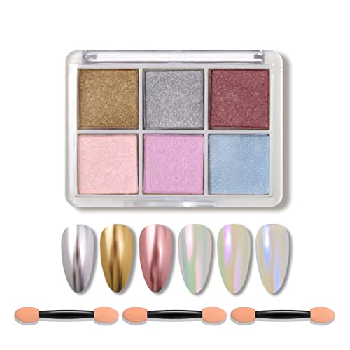 Chrome Nail Powder,6 Color Mermaid Neon Nail Glitters Powder Gel Polish Metallic Nail Art Pigment Powder Set with Nail Sponge Brushes for Nail Ar