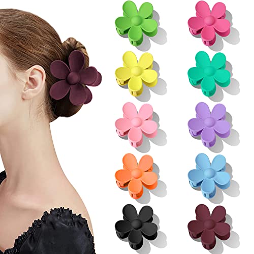 Hair Claw Clips,10 PCS Multi-Coloured Flower Hair Clips,Simple and Premium Claw Clips for Thick Hair,Internal Tooth Design Strong Hold Flower Hai