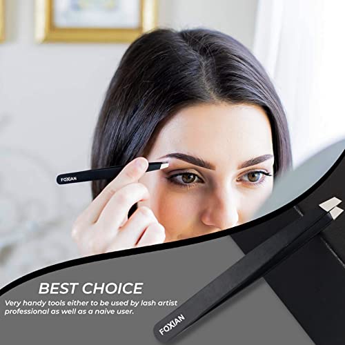 Foxian Tweezers for Facial Hair Women Stainless Steel Eyebrow Tweezers Slanted Tip for Accurate & Precise Grooming of Eyebrows Professional Tweez