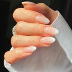 JUSTOTRY 24 Pcs Nude Short False Nails Almond,Gradient Pink Press on Nails Pattern,Glossy Fake Nails Short with Nail Glue,Oval Stick on Nails for