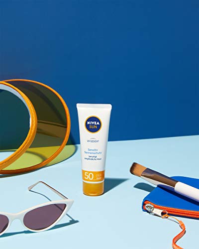 Nivea Sun UV Face Sensitive Sun Cream 50 ml Pack of 1 x 50 ml for Sensitive Skin Sun Protection Soothes Skin Irritations