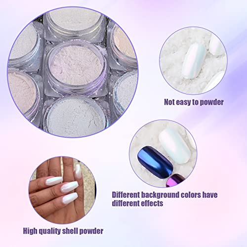 Chameleon Chrome Nail Powder, 7 Boxes Aurora Mirror Effect Shell Powder,Solid Magic Mirror Pearl Pigment Manicure Glitter Dust for DIY Nail Art D
