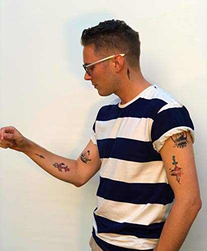 Sailor Seaman Marine Temporary Tattoo Set by Tatsy, Original Cool Unique Oldschool Design, Party Fun Tattoos, Fake Tattoo Body Art Cover Up for M