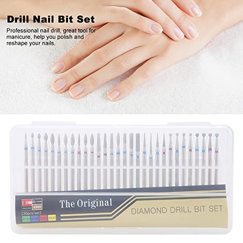 Cuticle Drill Bit, Serlium 30Pcs Professional Carbide Nail Drill Bits with Transparent Storage box for Nail Files Manicure Tools Manicure Pedicur