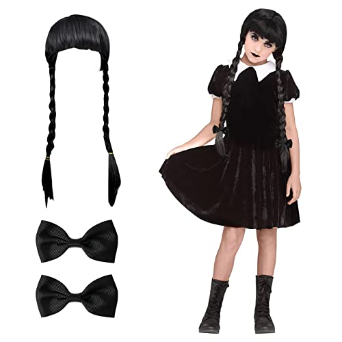BDSHUNBF Wig for Wednesday Addams, Dress Up for Kids Girls Adults Family Cosplay, Birthday, Hallween, Christmas, Accessory Party Decoration Gift