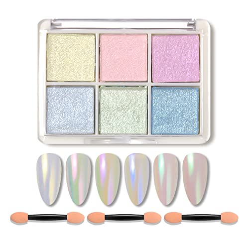 Chrome Nail Powder,6 Color Mermaid Neon Nail Glitters Powder Gel Polish Metallic Nail Art Pigment Powder Set with Nail Sponge Brushes for Nail Ar