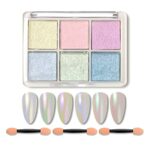 Chrome Nail Powder,6 Color Mermaid Neon Nail Glitters Powder Gel Polish Metallic Nail Art Pigment Powder Set with Nail Sponge Brushes for Nail Ar