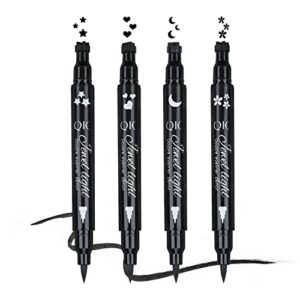 Yuccer Star Heart Eyeliner Stamp Waterproof Liquid Eyeliner Pen Black Long Lasting Double Ended Eyeliner Pencil Make Up Eye Liner (Star+Moon+Hear