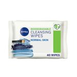 NIVEA Biodegradable Cleansing Wipes Normal Skin (40 sheets), Biodegradable Wipes made from 100% Plant Fibres, Make-Up Wipes, Face Wipes Makeup Re