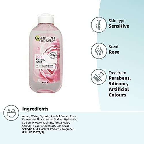 Garnier Natural Rose Water Toner Sensitive Skin 200ml (Packaging may vary)