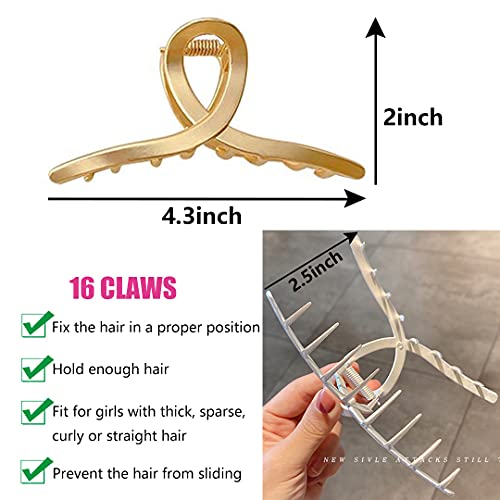 Hair Clips - Large Brushed Metal Hair Claw Clips, Strong Hold Hair Jaw Clips, Vintage Shark Claw Clips Clamp, Headdresses Hair Styling Accessorie