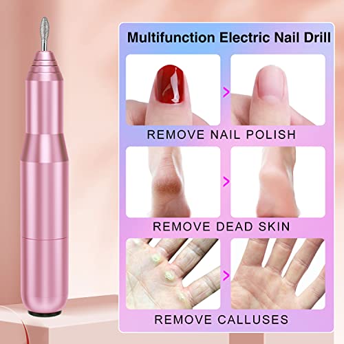FOLAI Electric Nail Files, Nail Drill Set for Acrylic Gel Nails, Portable Manicure Pedicure Kit with Sanding Bands and Nail Drill Bits(Pink)
