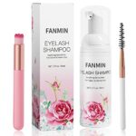Eyelash Extension Cleanser 60ml +Mascara Wand+ Brush Eyelid Foaming Cleanser,Eyelash Wash and Lash Bath for Extensions,Paraben & Sulfate Free,Mak