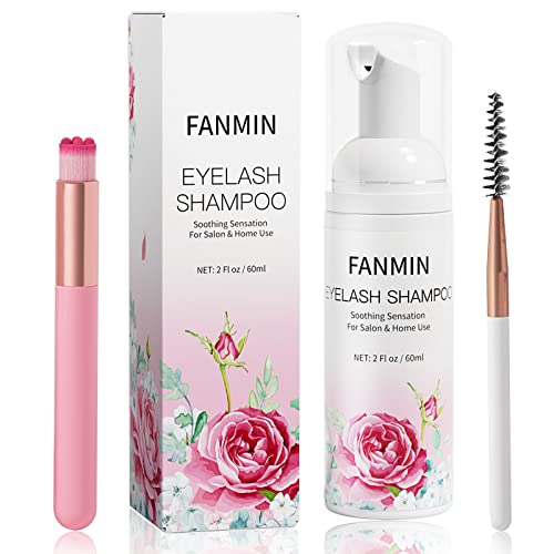 Eyelash Extension Cleanser 60ml +Mascara Wand+ Brush Eyelid Foaming Cleanser,Eyelash Wash and Lash Bath for Extensions,Paraben & Sulfate Free,Mak