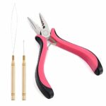Vlasy Hair Extensions Pliers Kit, 3PCS Professional Hair Extensions Tool Kit with 3 Holes Hair Extension Pliers, Loop Needle Threader and Pulling