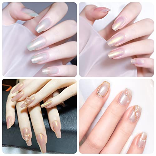 URAQT Chrome Nail Powder, 6Pcs Holographic Pearl Nail Powder, Ice Mermaid Aurora Nail Art Pigment Powder with 2 Sponge Brush, Mirror Effect Pigme