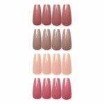 Laza 96 Pcs Colorful Fake Nails 4 Pack Long Ballet Ballerina Coffin Lotus Pink Nude Champagne Full Cover Long UV Coat Artificial Acrylic Nails -