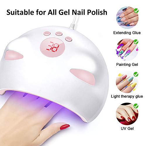 60W LED UV Nail Lamp for Gel Nail Polish with 3 Timers (30/60/99s) Auto-Sensing Digital Display, Fast Nail Dryer Curing Lamp for Nail Art, UV Lam