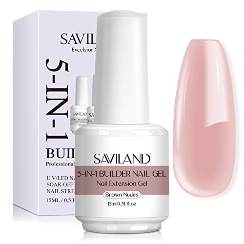 Saviland 5 in 1 Nudes Builder Gels - 15ml Builder Base Strengthening Gel for Thin Nails U V Nail Gel Polish for Nails Repair Reinforcement Extens