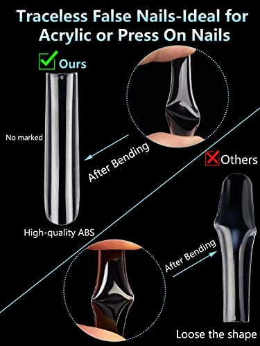 LIONVISON 3XL Extra Long Tapered Square False Nails, 240Pcs Clear Square Straight Fake Nail Tips for Acrylic Nails, 12 Sizes Full Cover Press On