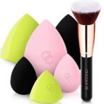 Docolor 6+1Pcs Make up Sponges with Foundation Blending Brush Kabuki Foundation Brush Professional Foundation Sponge Beauty Sponge Beauty Makeup