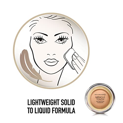 Max Factor Miracle Touch Foundation, New and Improved Formula, SPF 30 and Hyaluronic Acid, 80 Bronze
