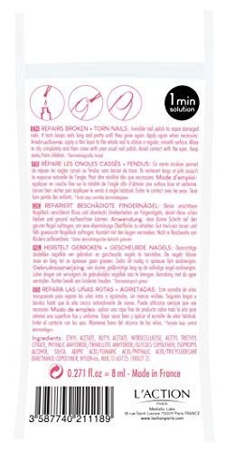 L'Action Paris Quick Fix Nail Repairer, Invisible Nail Polish Repairs Damaged Nails, Restores Broken and Torn Nails, Keeps Nails Long and Smooth,