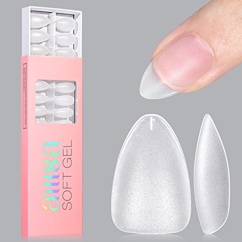 AILLSA Square Nail Tips - Half Matte Full Cover Nail Tips No Filed, 360Pcs Fake False Soft Gel Short Nail Tips Pre-shaped Acrylic Clear Gelly Tip