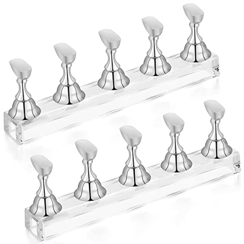 PROUSKY 2 Sets Nail Display Stand Fingernail DIY Nail Art Display Nail Tip Practice Holder Magnetic Nail Art Stand for False Nail Tip Manicure To