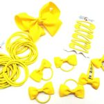 35 Pieces Hair Accessory School Ribbon Style Bow Bobbles Hair Clips Bows and Elastics Bands (Yellow)