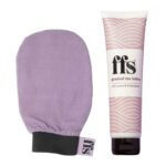 FFS Beauty Vegan Gradual Tan 150ml & Exfoliator Mitt Bundle - Streak Free, Tanning Body Lotion - Long Lasting Fruity Scented Self Tanner with Reu