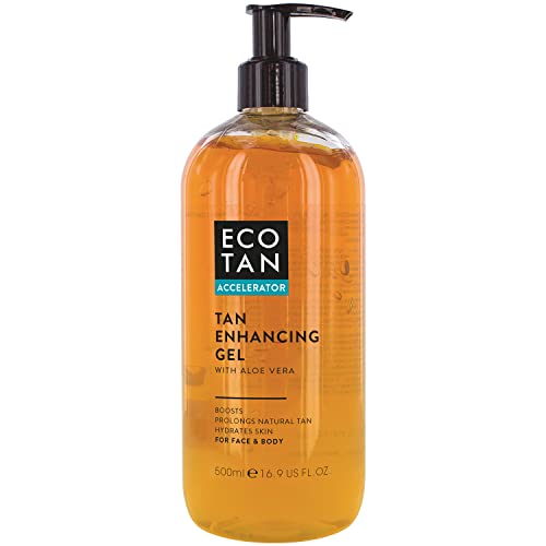 EcoTan Face and Body Tanning Accelerator Gel 500ml, Stimulates, Boosts, Prolongs & Protects Natural Tan, with Aloe Vera, Soothes & Hydrates Skin,