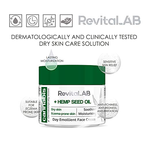 RevitaLAB Cannabis Extract Day Emollient Face Cream with Organic Hemp Seed Oil for Deep Nourishment – Dermatologically-Tested Moisturiser for Sen